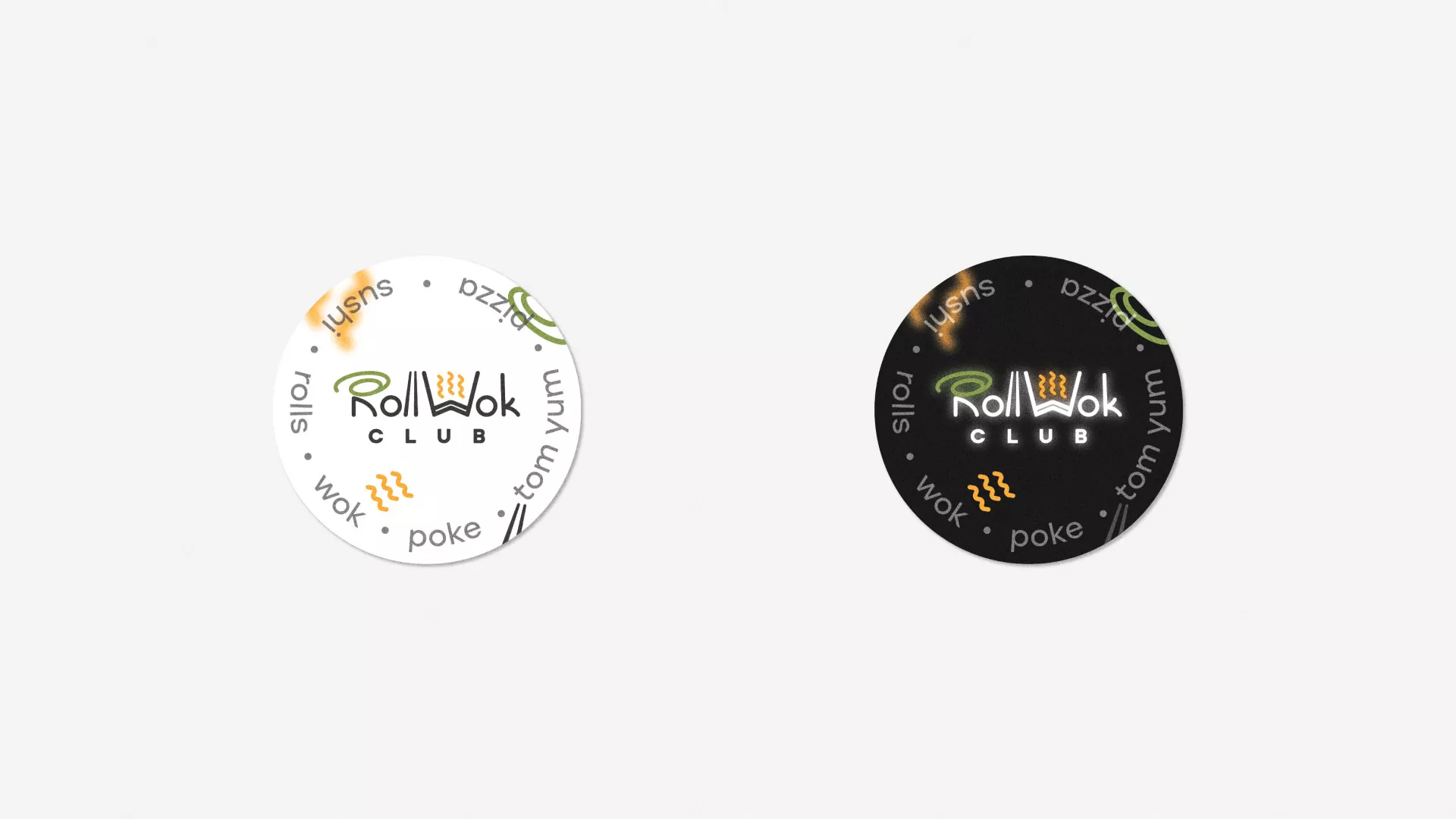 Разработка наклеек для суши-бара «Roll Wok Club» в Омутнинске