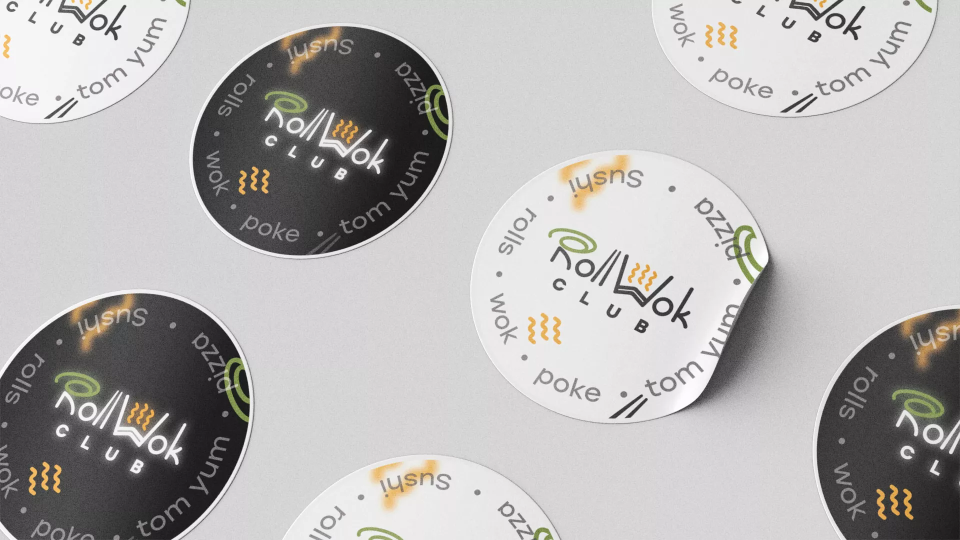 Разработка наклеек для суши-бара «Roll Wok Club» в Омутнинске